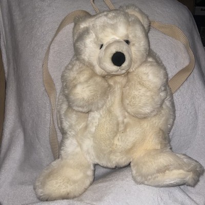 AURORA RARE  Polar Bear Backpack Furry Plush Shoulder Straps Zipper 16'' Toy