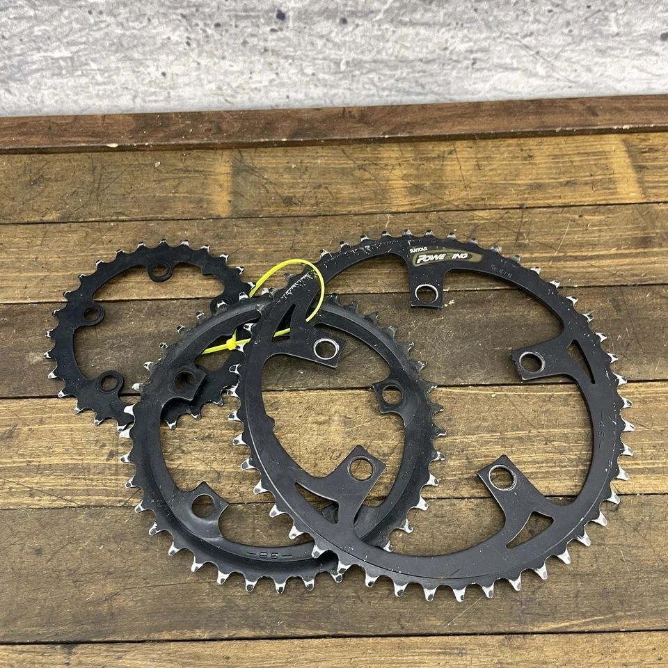 Vintage Suntour Power Ring Triple Chainring Set 110BCD 74BCD 48T 38T 28T MTB - Image 4 of 4