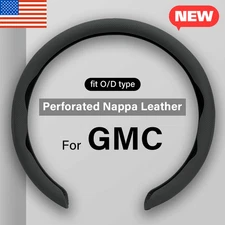 For GMC Steering Wheel Cover Nappa Leather Non-Slip Clip on Breathable 15 inch