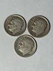 Lot Of 3 Silver Dimes Roosevelt 90% - 1951, 1952, 1953D - Receive these coins