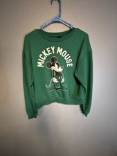 Vintage Disney Mickey Mouse Green Graphic Print Pullover Sweatshirt Size Xs