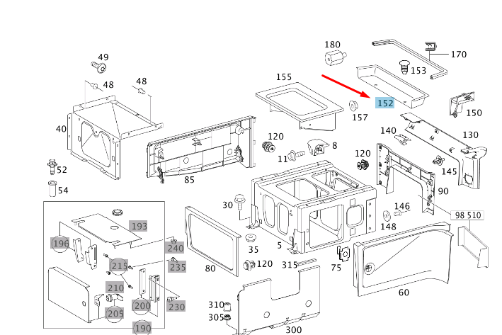 MB VITO W639 Sitzkasten-Querträger, rechte Abdeckung, A63966409089B51