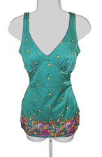 1980 SWIMSUIT DEADSTOCK 1PC TANK TUMMY CONTROL GREEN VINTAGE BATHING SUIT 34X38