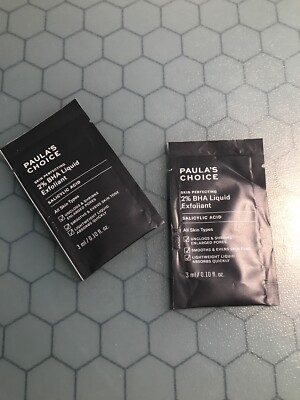 2 PAULAS CHOICE SKIN PERFECTING 2% BHA LIQUID EXFOLIANT 3mL x 2 Trial Packettes