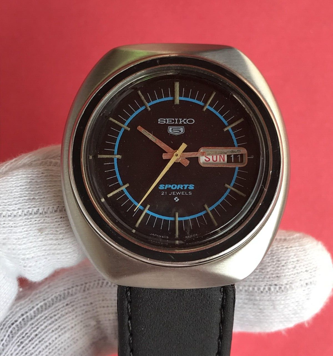 Vintage Seiko 5 Sports Automatic 21 Jewels 6119-8450 Japan Men's