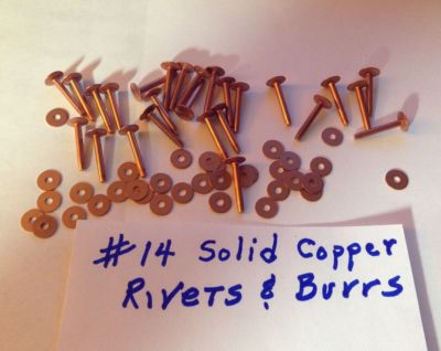 SIZE #14 SOLID COPPER 3/4'' long RIVETS & BURRS/WASHERS _PK of 12 Sets_U.S SELLER