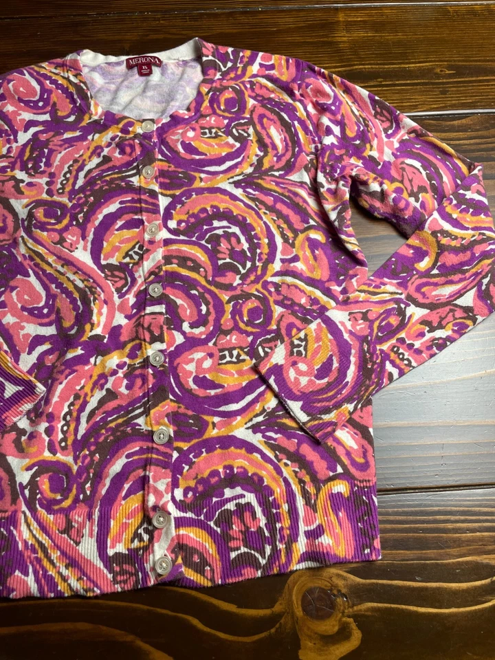 Suéter Merona, Mujer Talla XL, Marrón Púrpura Rosa, Cárdigan Foto 3 de 4