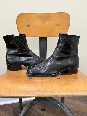 Vintage Florsheim Imperial Black Leather Side Zip Beatle Boots