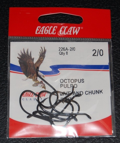 Pack Eagle Claw 2260-20 Size 2/0 Live Bait Black Offset Octopus Hooks