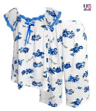 Women Pajama Set Sleepwear Top with Capri Pants Floral Soft Cotton Short Sleeve