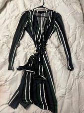 Ann Taylor Green/Navy/White Vertical Mixed Stripe Wrap Dress (Item #70068)