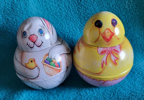 SALE! 2 Vintage Litho Tin Easter Chicks & Bunny Shape Candy Container ...