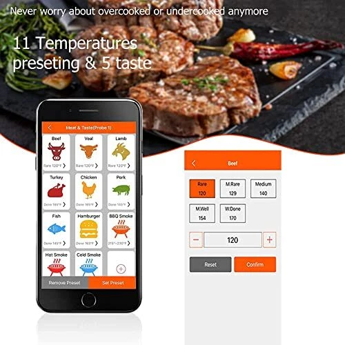 Wireless Meat Thermometer Of 500ft Bluetooth Meat Thermometer For Smoker Oven Gr