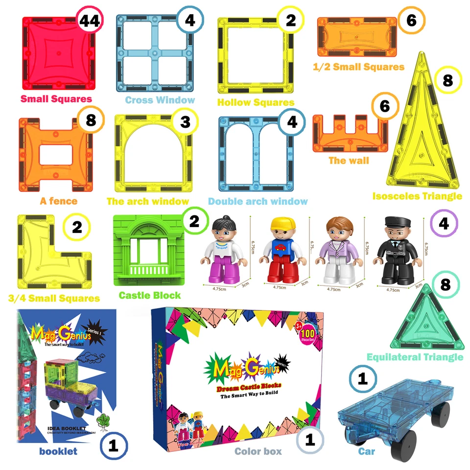 Magnet Tiles Mag-Genius Magnet Tiles 102 Piece Set And All New Magnet Kids NEW - Image 2 of 4