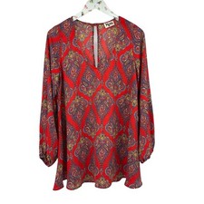 Show Me Your Mumu Size Medium Donna Michelle Tunic Mini Dress Red Paisley Boho