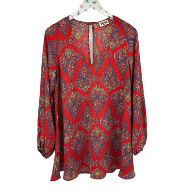 Show Me Your Mumu Size Medium Donna Michelle Tunic Mini Dress Red Paisley Boho