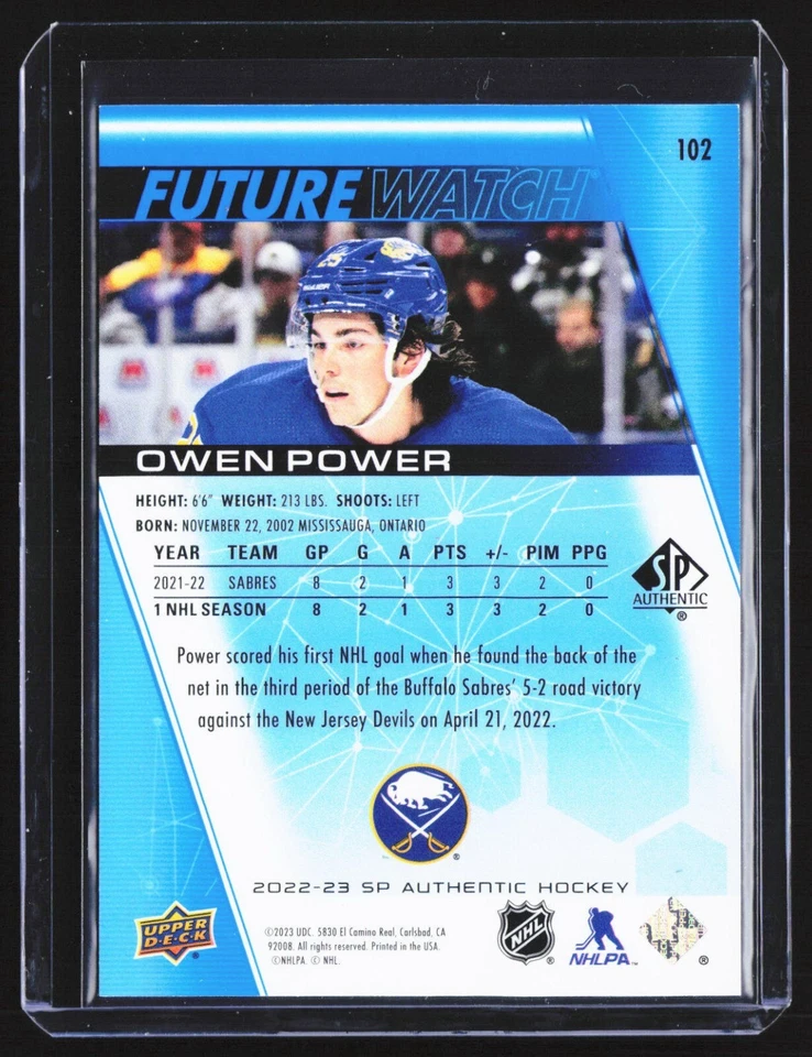 2022-23 SP Authentic Future Watch Limited Blue #102 Owen Power RC /399 - Image 2 of 3