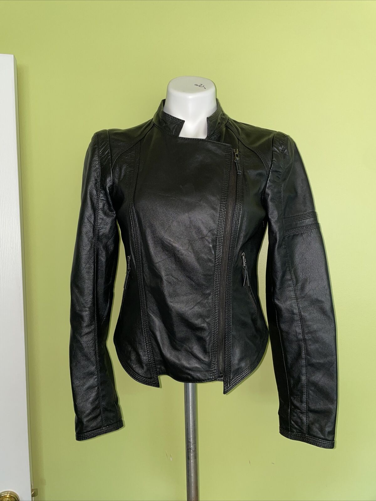 Zara Basic Black Leather Asymmetrical Jacket Sz M - image 1