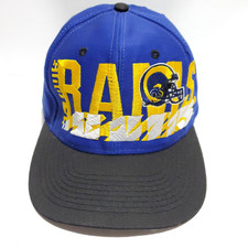 Vintage 90s St Louis Rams Hat Logo 7 Big Script Print NFL Blue Gold Embroidered