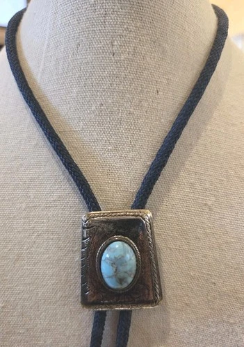 Turquoise And Silver Bolo Tie Navajo Design