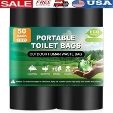 Biodegradable Portable Toilet Bags Compostable Camping Waste Bags 50 Count New
