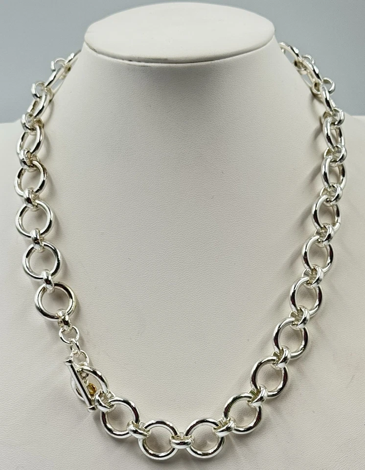 Tommy Hilfiger Stainless Steel Circle Link Toggle Necklace 19.5” - Image 4 of 4