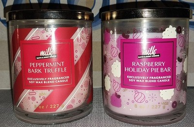 BBW Milk Bar Peppermint Bark Truffle/Raspberry Holiday Pie Bar Single Wick X2