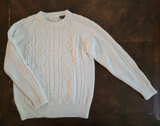 Vintage Esquire Sweater Mens Medium White Pullover Tight Knit Cable Pattern Warm