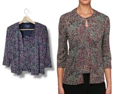 Alex Evenings Jacquard Sparkle Jacket  Top Set Cocktail Special Occasion PS