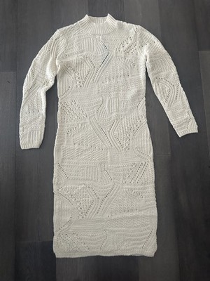 Vero Moda Sweater Dress Womens Large Cream Vinella LS Highneck Knit Pullover