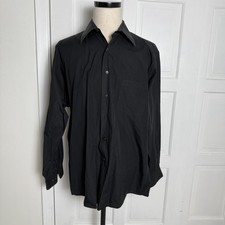 DKNY Shirt Mens 17 34/35 Black Dress Button Down Long Sleeve 100 Cotton Pocket