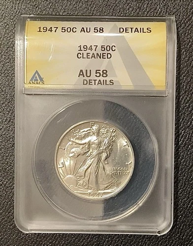 1947 US Silver Walking Liberty Half Dollar AU58 ANACS Graded cleaned