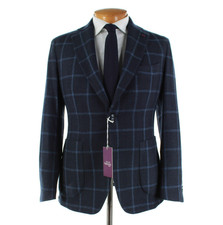 Sartoria Partenopea NWT Wool Blend Sport Coat Size 50R 40R US In Blue Plaid
