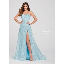 CLEARANCE WAS $513 Ellie Wilde Pale Blue Sequin A-Line Grad Dress EW119060 SZ 6