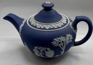 Jasperware Wedgwood Royal  Blue Mini Teapot With Lid