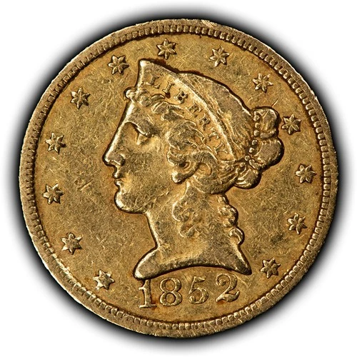 1852-C G$5 Liberty Head Gold Half Eagle - Rare Charlott Mint - XF - SKU-G6040