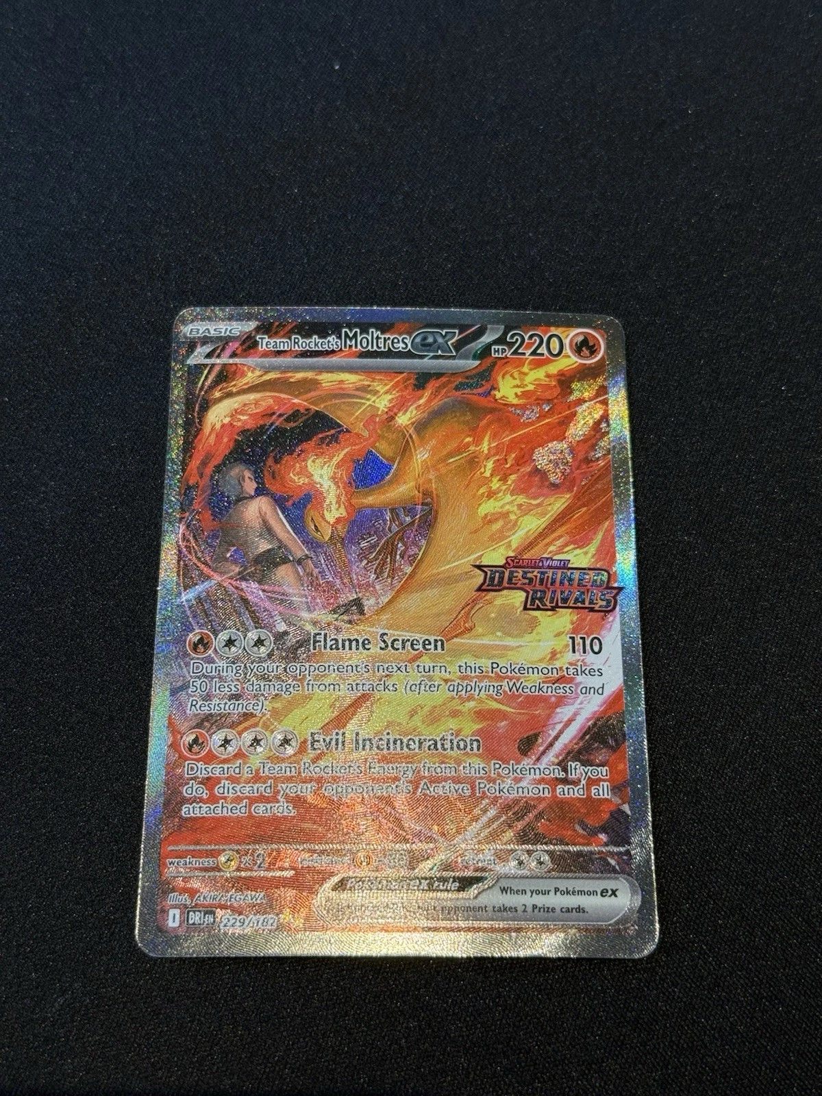 Team Rocket’s Moltres ex Full Art 229/182 Destined Rivals Pokemon Card NM A
