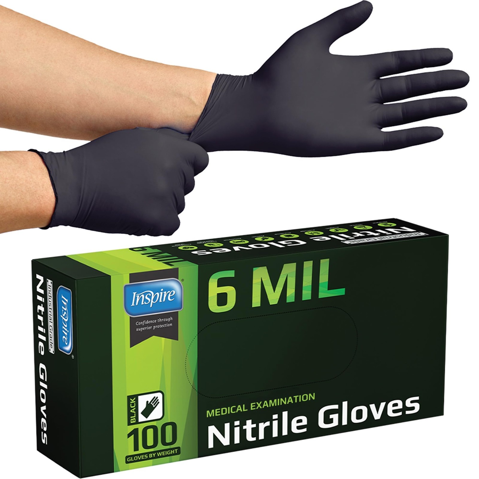 Inspire Black Nitrile Gloves HEAVY DUTY 6 Mil Nitrile Chemical Resistant Medica