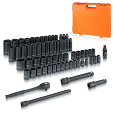 JU JIAN TEC 1/2" Drive Master Impact Socket Set, 65 Piece, with Adapters & Ra...