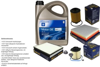 GM, SCT-GERMANY Inspektionspaket 5L GM Motoröl 5W-30 für Opel Zafira Tourer C 2.0 CDTi Astra