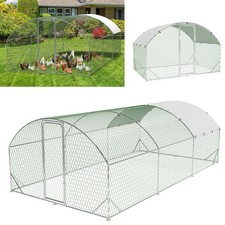 Metal Chicken Coop Walk-in Poultry Cage Pet House w/ Chicken Run Cover 3 Sizes
