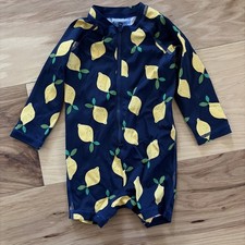 Hanna Andersson Girls Long Sleeve Rash Guard Swimsuit 75cm 12-18m Lemon Print