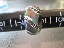 Vintage Abalone and Marcasite 925 Sterling Silver Ring Size 6.5