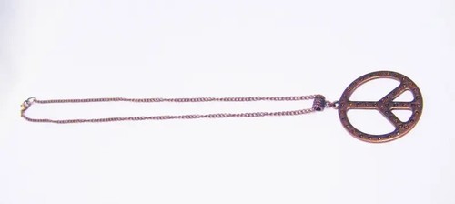 Copper Peace Symbol w/Orange Rhinestones Pendant Necklace - Picture 5 of 8