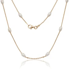 Sterling Silver Rose GP Diamond Cut Oval Moon Bead Chain, 20"