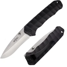 S-TEC Linerlock Folding Knife 3" Stainless Steel Blade Black Sculpted G10 Handle