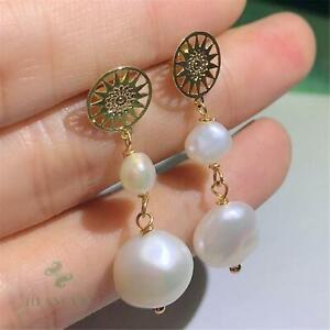 11-12mm Natural Baroque Freshwater Pearl Earrings Earbob Cultured Luxury AAA 