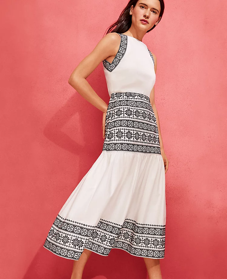 NEW ANN TAYLOR $219 WHITE BLACK EMBROIDERED HALTER MAXI MIDI DRESS SZ 2 NEW ANN TAYLOR $219 WHITE BLACK EMBROIDERED HALTER MAXI MIDI DRESS SZ 2