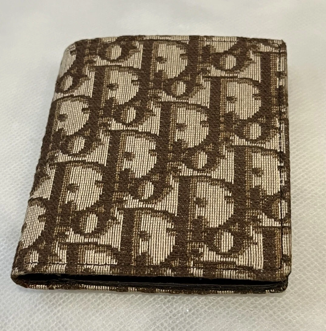 Portefeuille Christian Dior beige et marron Dior oblique jacquard et cuir années 70 neuf