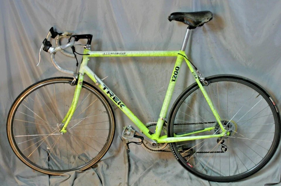Bicicleta de carretera Trek 1200 1990 57 cm mediana amarilla neón Shimano RX100 hecha en Estados Unidos aluminio Foto 2 de 4